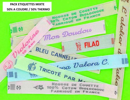 Etiquettes tissées couleurs à coudre + thermo